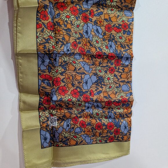 Like New in Package Liberty of London Floral Silk Scarf Olive Green Red Blue - Picture 4 of 4